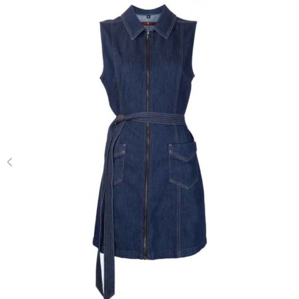 7 For All Mankind Denim Belted Zip-Front Mini Dress size Medium